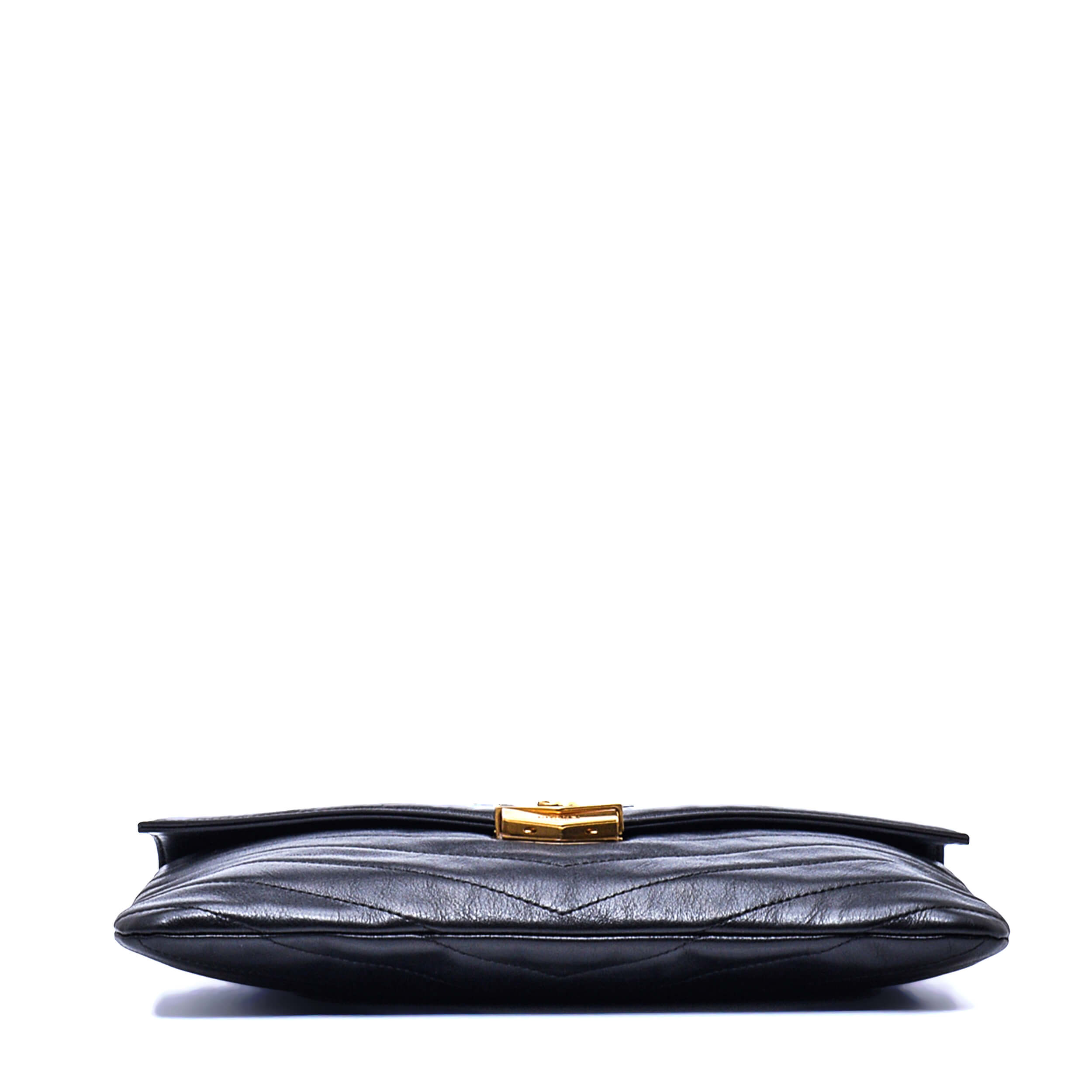 Chanel - Black Chevron Leather Paris Hamburg Medal Envelope Clutch Bag 